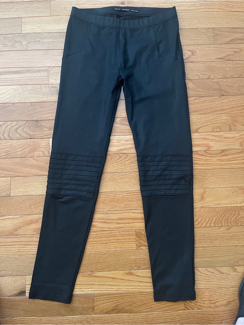 Zara Black Moto Ribbed Knee Leggings